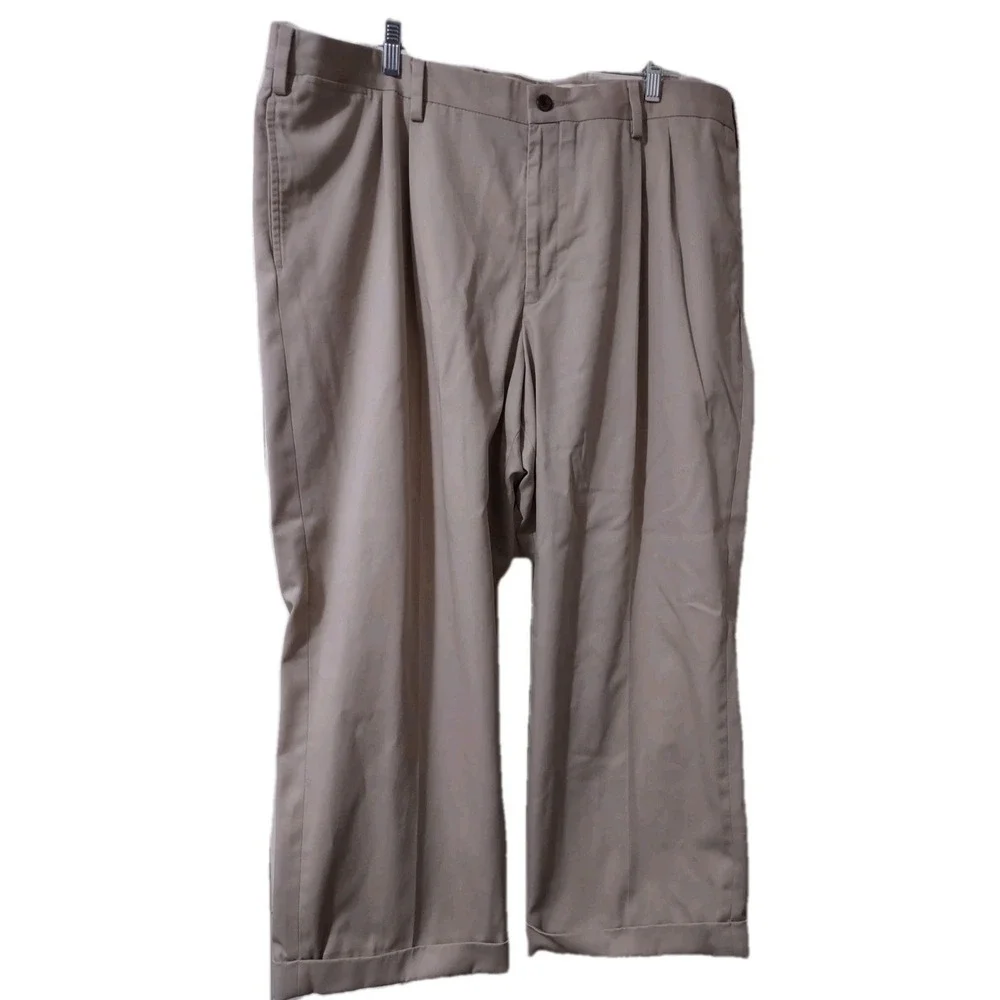 Eddie Bauer Chino Pants Mens Size 42 Beige Cotton Mid Rise Pleated Front Cuffed